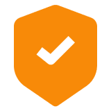 Mask group5151 An orange shield with a checkmark icon in the center.